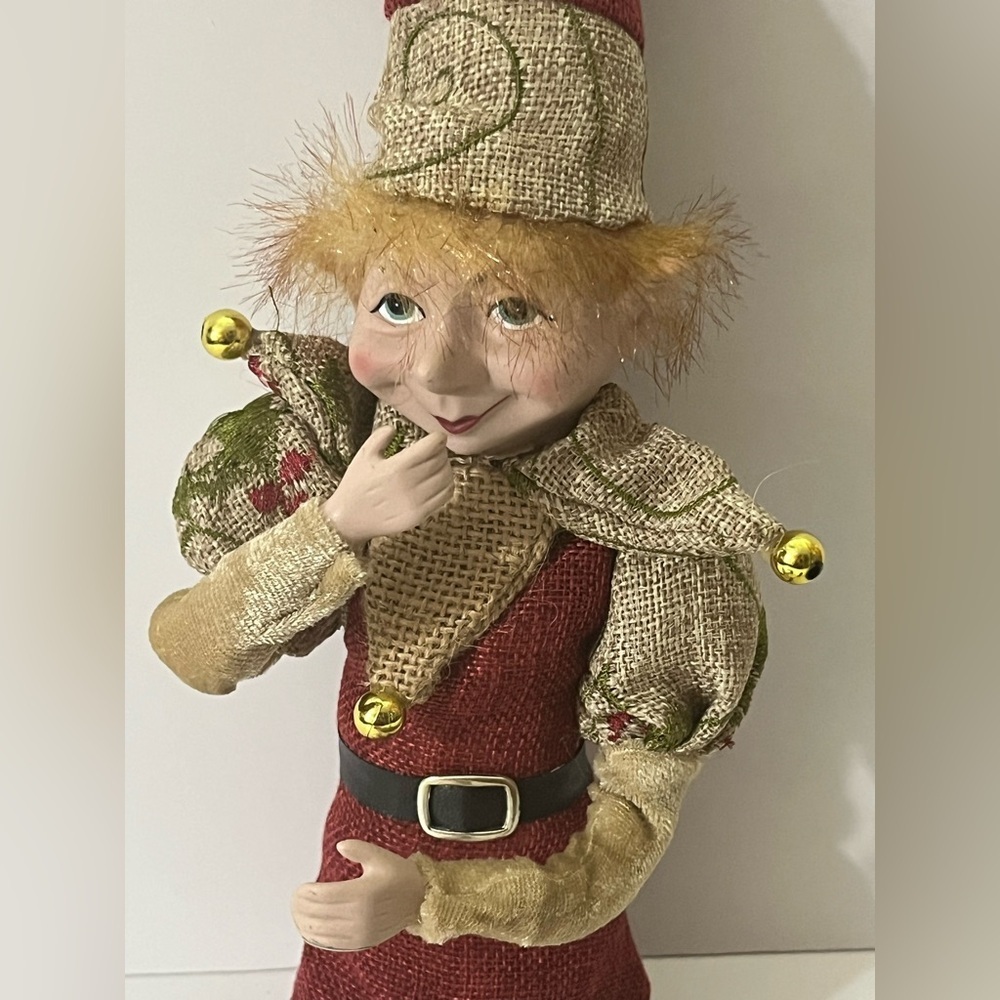 Christmas Elf Figurine with Red and Gold Accents, Poseable, Large 21"